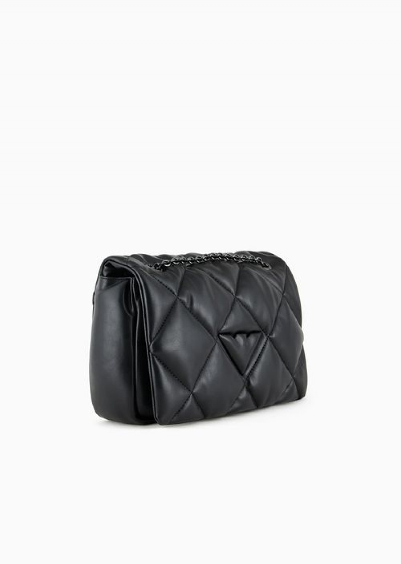 Black Emporio Armani Quilted Nappa Leather-effect Shopper Bag With Flap | EA-SN57253