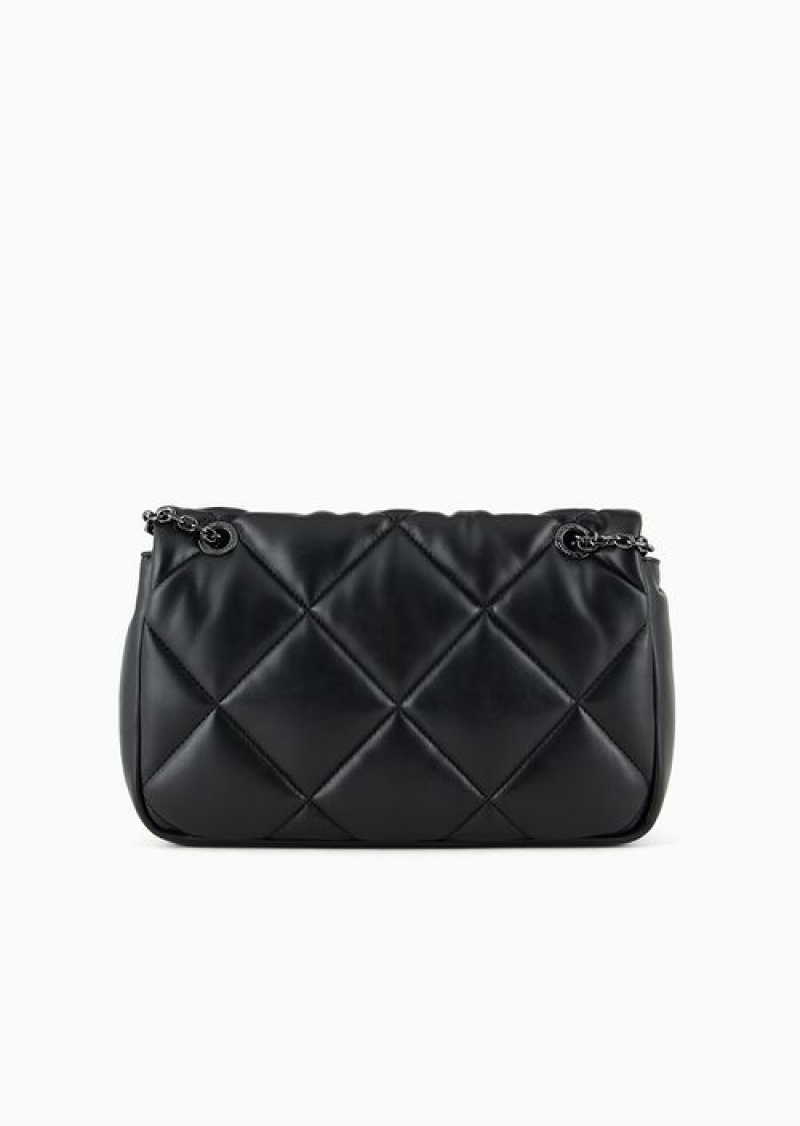 Black Emporio Armani Quilted Nappa Leather-effect Shopper Bag With Flap | EA-SN57253