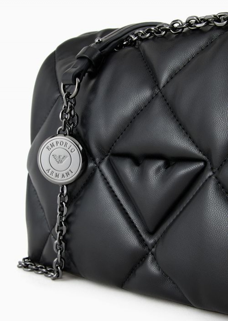 Black Emporio Armani Quilted Nappa Leather-effect Shopper Bag With Flap | EA-SN57253