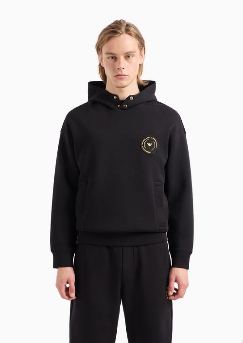 Black Emporio Armani Ramadan Capsule Collection Double-jersey Hooded Sweatshirt With Patch | EA-SN58574