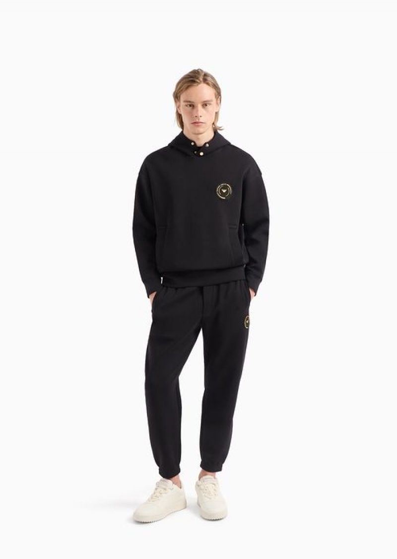 Black Emporio Armani Ramadan Capsule Collection Double-jersey Hooded Sweatshirt With Patch | EA-SN58574