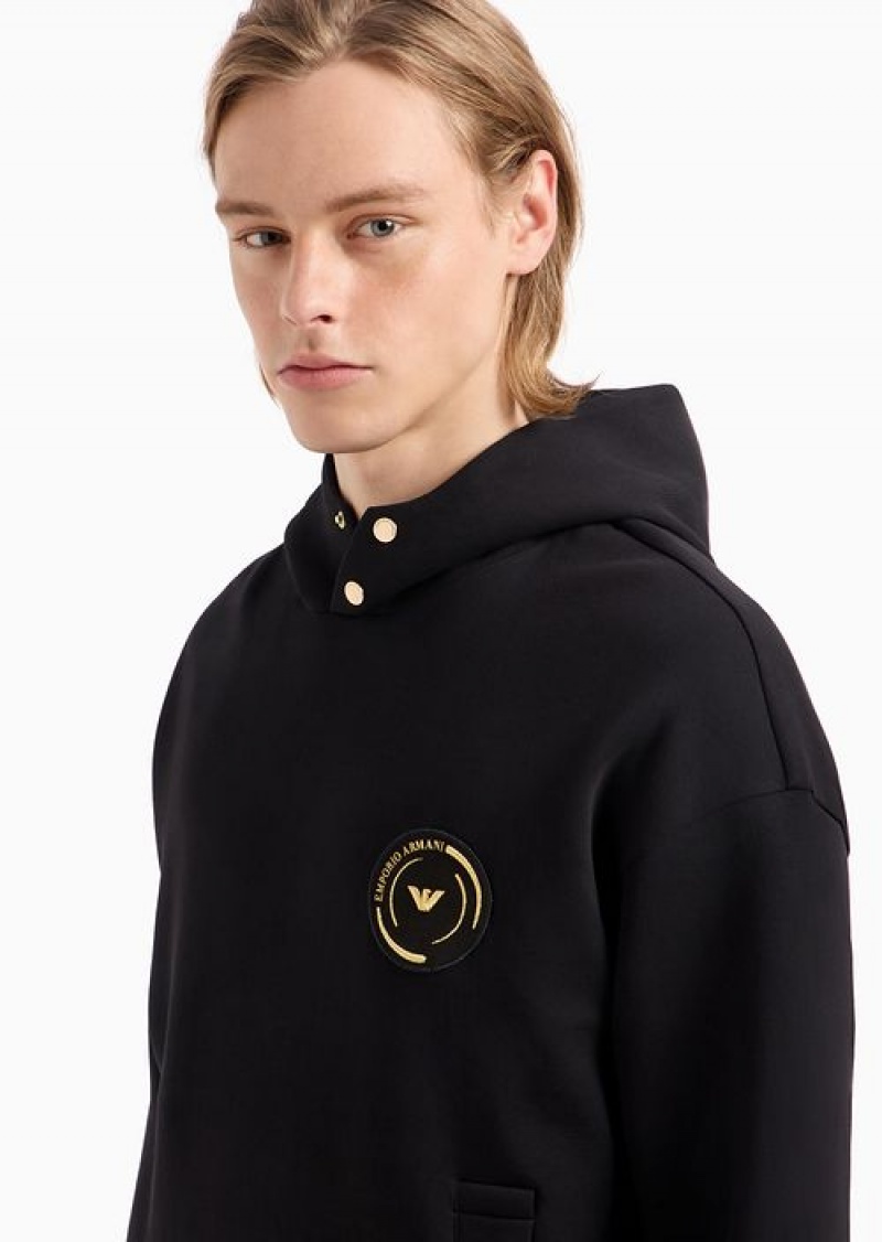 Black Emporio Armani Ramadan Capsule Collection Double-jersey Hooded Sweatshirt With Patch | EA-SN58574