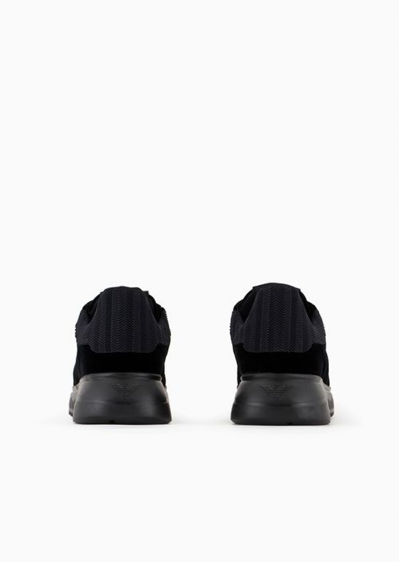 Black Emporio Armani Reloaded By Emporio Armani Sneakers In Velvet With Chevron Back Armani Sustainability Values | EA-SN58988