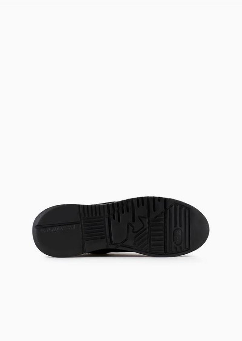 Black Emporio Armani Reloaded By Emporio Armani Sneakers In Velvet With Chevron Back Armani Sustainability Values | EA-SN58988