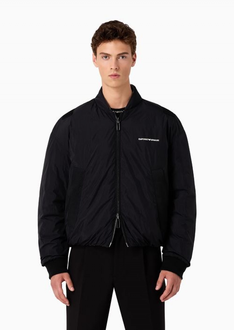 Black Emporio Armani Reversible Down Jacket With Logo Zip And Crossover Tapes | EA-SN58206