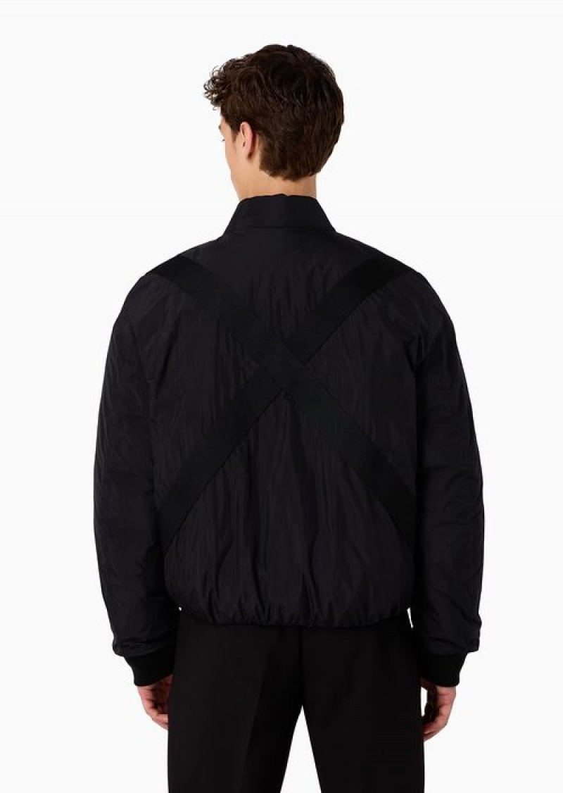 Black Emporio Armani Reversible Down Jacket With Logo Zip And Crossover Tapes | EA-SN58206