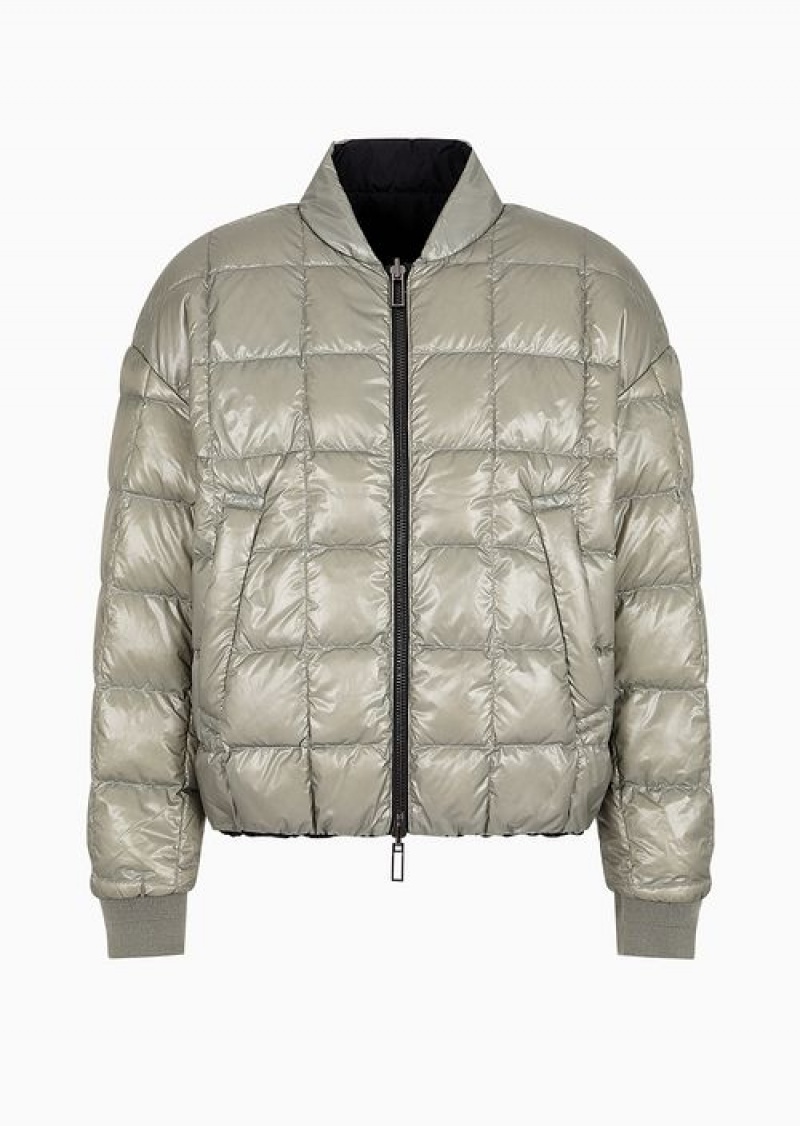 Black Emporio Armani Reversible Down Jacket With Logo Zip And Crossover Tapes | EA-SN58206