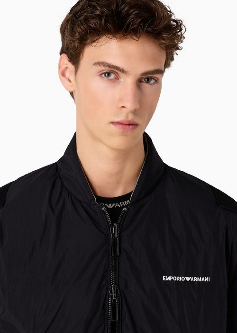 Black Emporio Armani Reversible Down Jacket With Logo Zip And Crossover Tapes | EA-SN58206