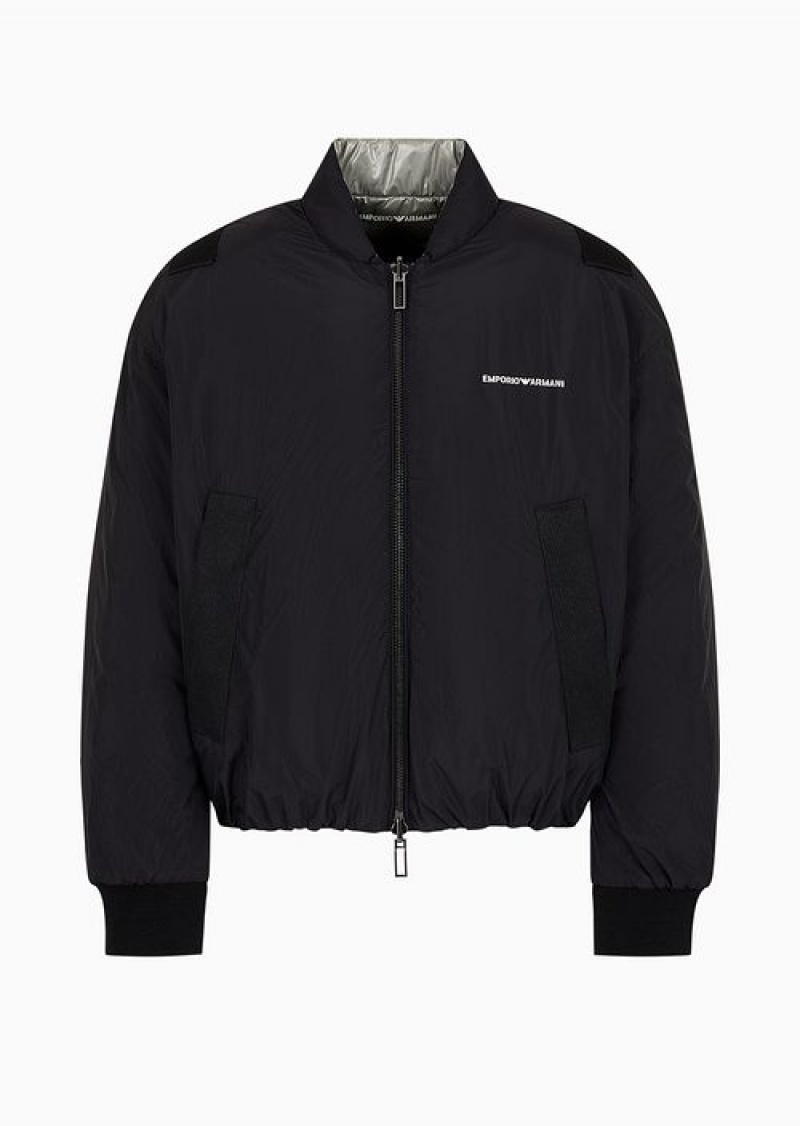 Black Emporio Armani Reversible Down Jacket With Logo Zip And Crossover Tapes | EA-SN58206