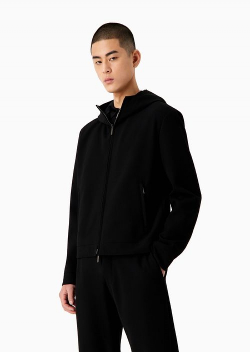 Black Emporio Armani Reversible, Hooded Blouson In Stretch Technical Canneté | EA-SN58198