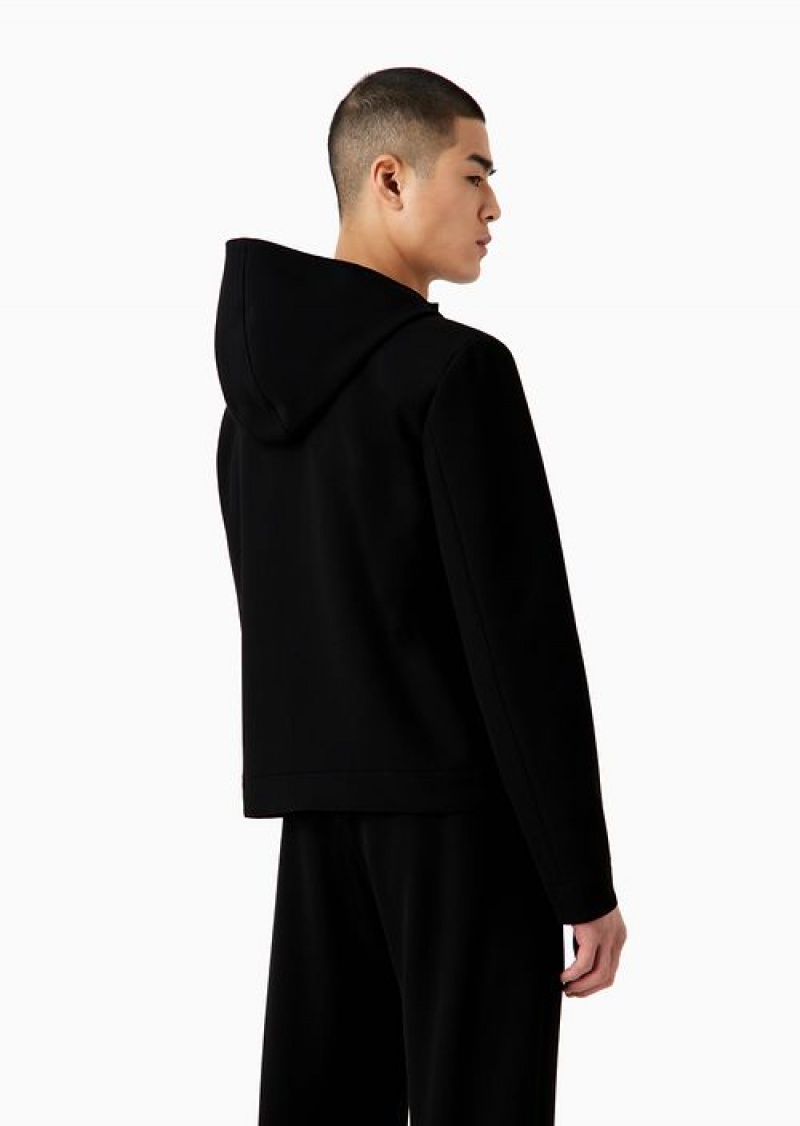 Black Emporio Armani Reversible, Hooded Blouson In Stretch Technical Canneté | EA-SN58198