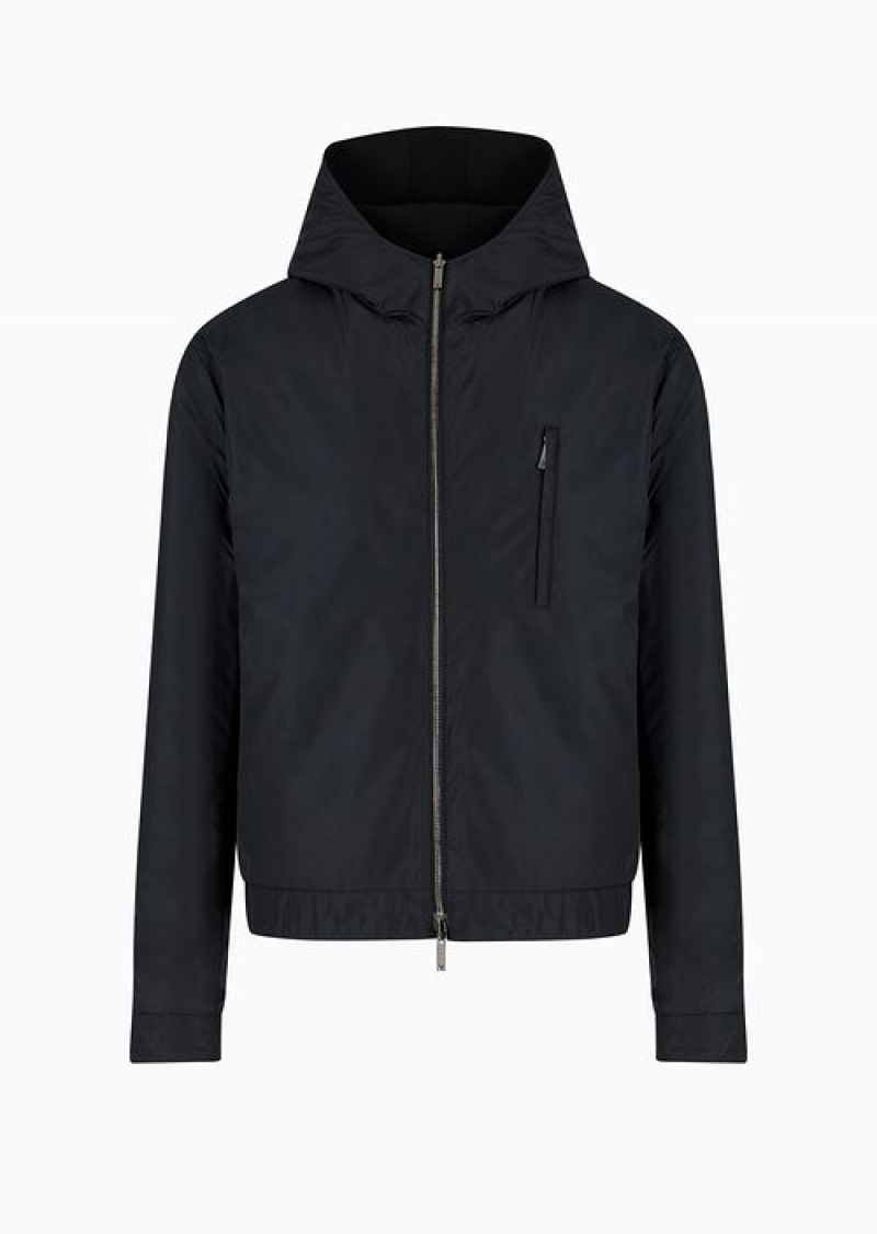 Black Emporio Armani Reversible, Hooded Blouson In Stretch Technical Canneté | EA-SN58198