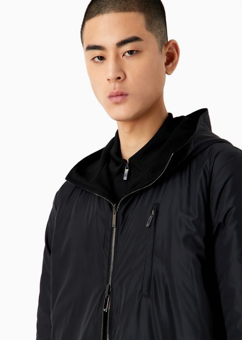 Black Emporio Armani Reversible, Hooded Blouson In Stretch Technical Canneté | EA-SN58198