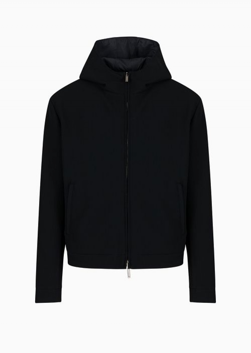 Black Emporio Armani Reversible, Hooded Blouson In Stretch Technical Canneté | EA-SN58198