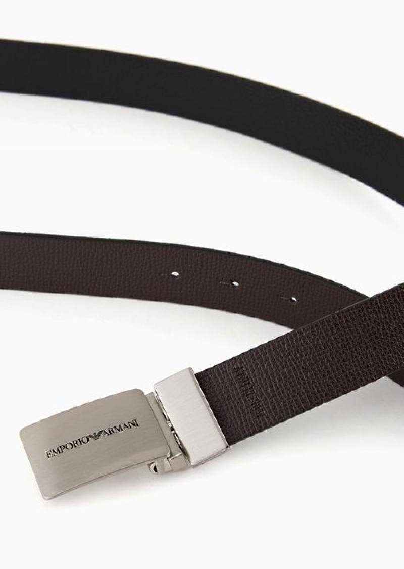 Black Emporio Armani Reversible Leather Belt With Logo Buckle | EA-SN59149