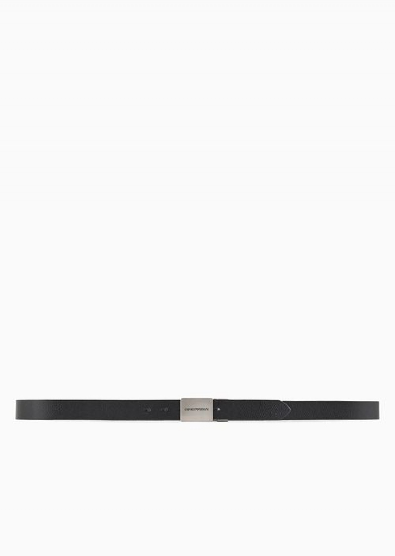 Black Emporio Armani Reversible Leather Belt With Logo Buckle | EA-SN59149