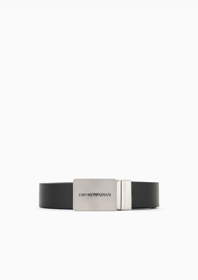 Black Emporio Armani Reversible Leather Belt With Logo Buckle | EA-SN59149