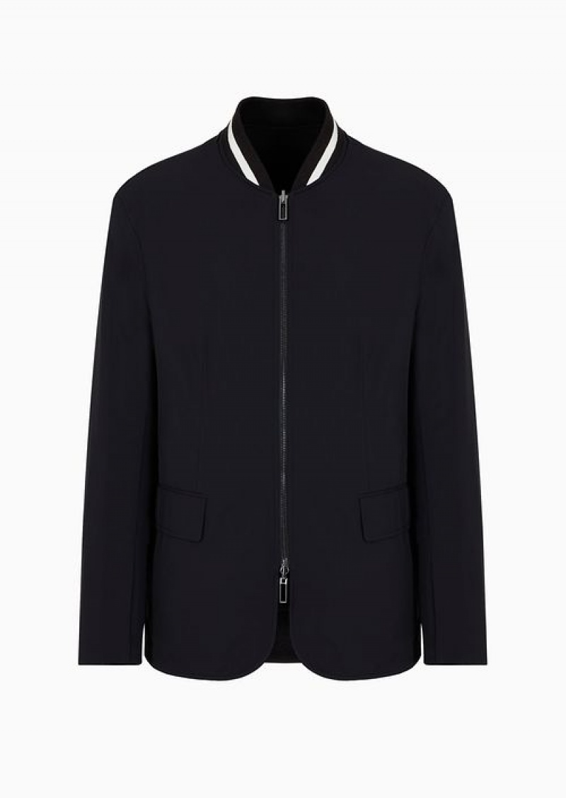 Black Emporio Armani Reversible Wool-blend Twill Zip-up Jacket | EA-SN57808