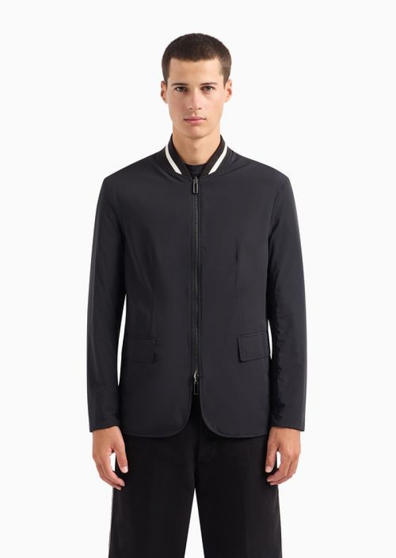 Black Emporio Armani Reversible Wool-blend Twill Zip-up Jacket | EA-SN57808