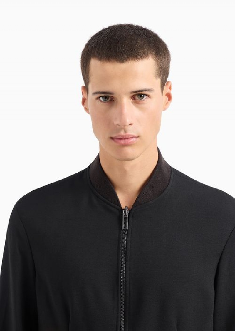 Black Emporio Armani Reversible Wool-blend Twill Zip-up Jacket | EA-SN57808