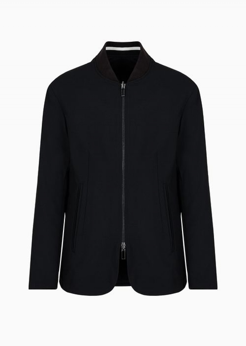 Black Emporio Armani Reversible Wool-blend Twill Zip-up Jacket | EA-SN57808