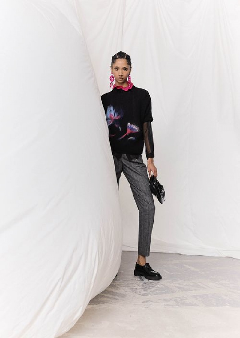 Black Emporio Armani Ribbed Alpaca-blend Turtleneck Jumper With A Seamless Flower Intarsia | EA-SN56657