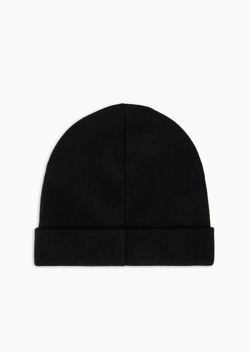 Black Emporio Armani Rib-knit Wool-blend Beanie | EA-SN59197