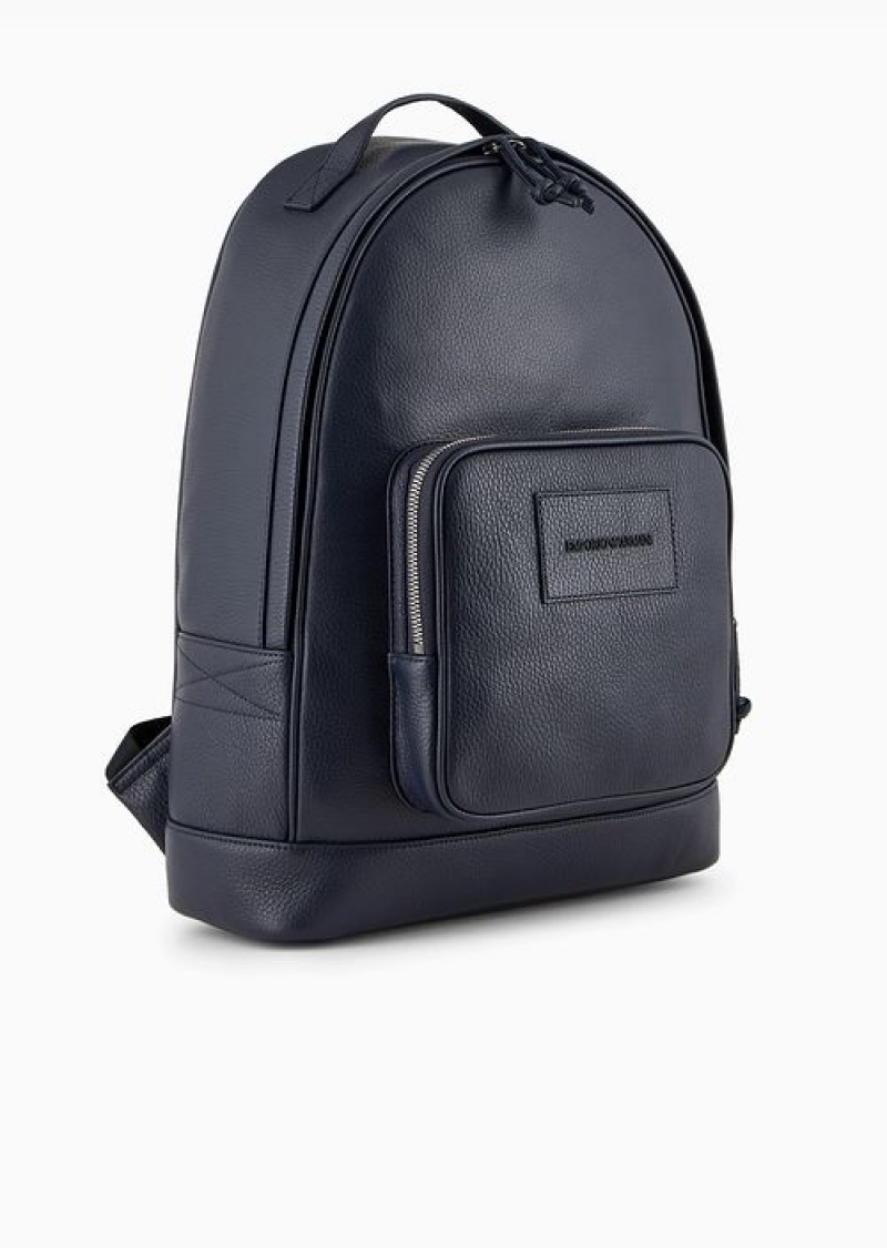 Black Emporio Armani Rounded Backpack In Tumbled Leather | EA-SN59024