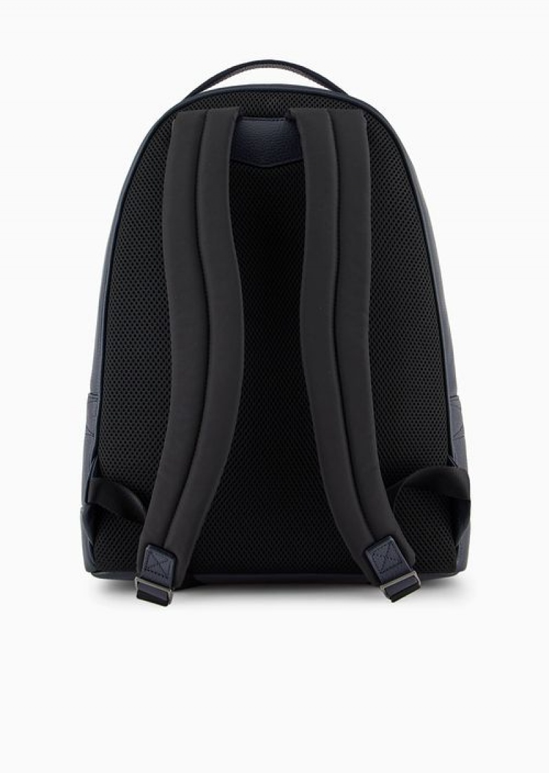 Black Emporio Armani Rounded Backpack In Tumbled Leather | EA-SN59024