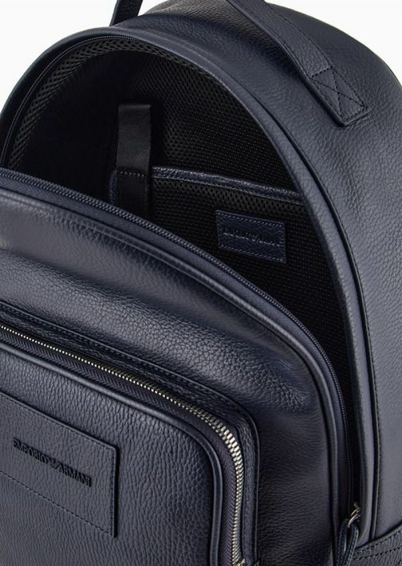 Black Emporio Armani Rounded Backpack In Tumbled Leather | EA-SN59024