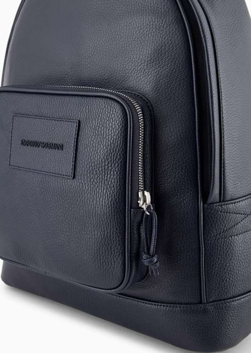 Black Emporio Armani Rounded Backpack In Tumbled Leather | EA-SN59024