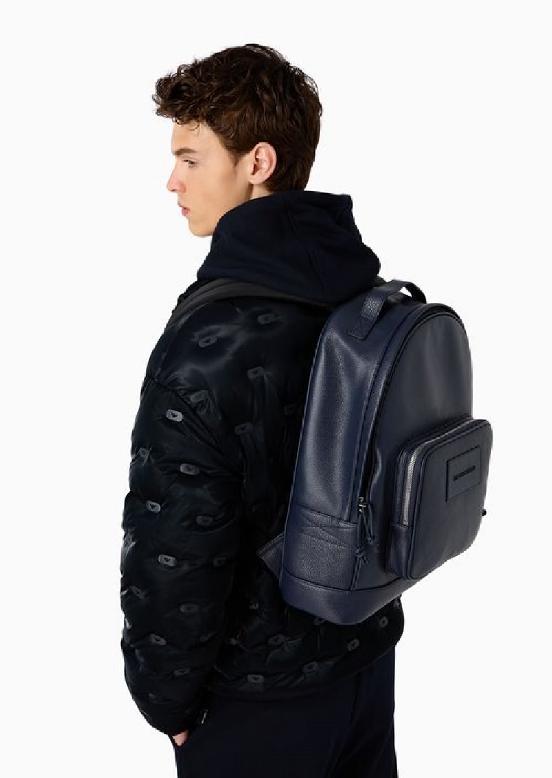 Black Emporio Armani Rounded Backpack In Tumbled Leather | EA-SN59024