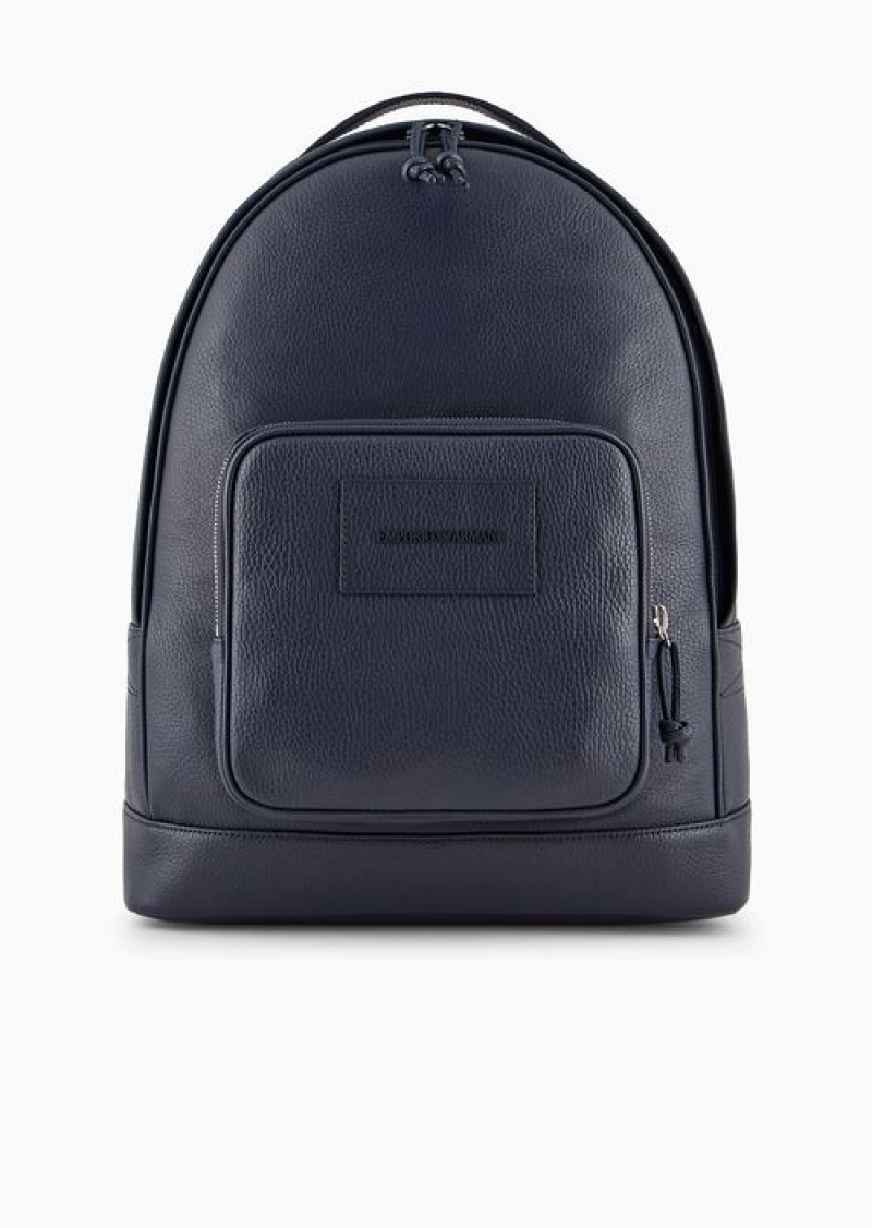 Black Emporio Armani Rounded Backpack In Tumbled Leather | EA-SN59024