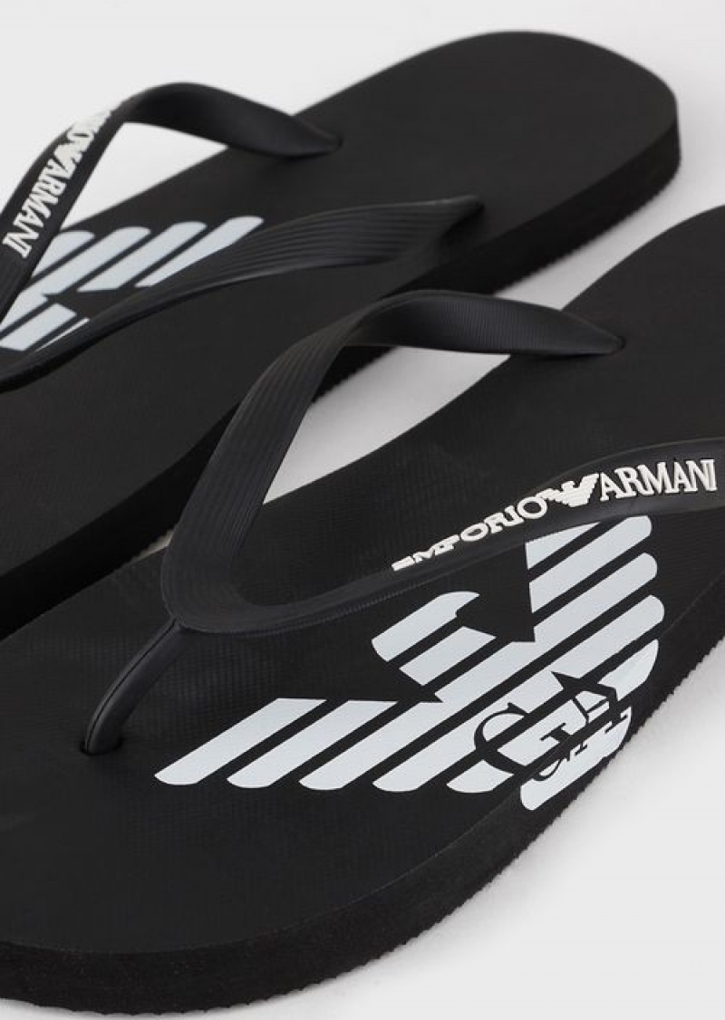 Black Emporio Armani Rubber Flip-flops With Logo | EA-SN58881