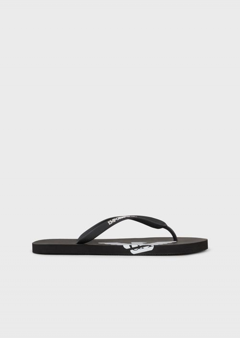 Black Emporio Armani Rubber Flip-flops With Logo | EA-SN58881