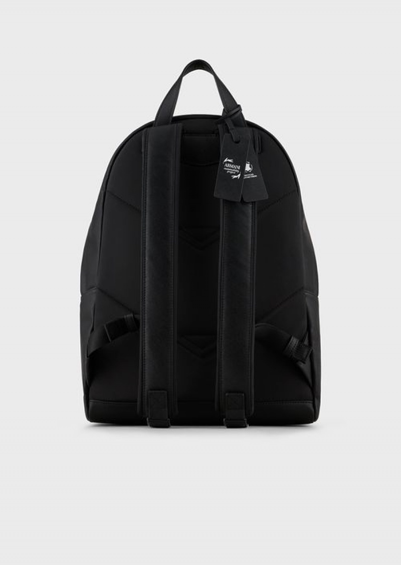 Black Emporio Armani Saffiano-print, Regenerated Leather Backpack | EA-SN59022