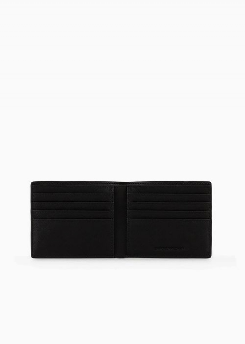 Black Emporio Armani Saffiano-print, Regenerated-leather Wallet | EA-SN59302