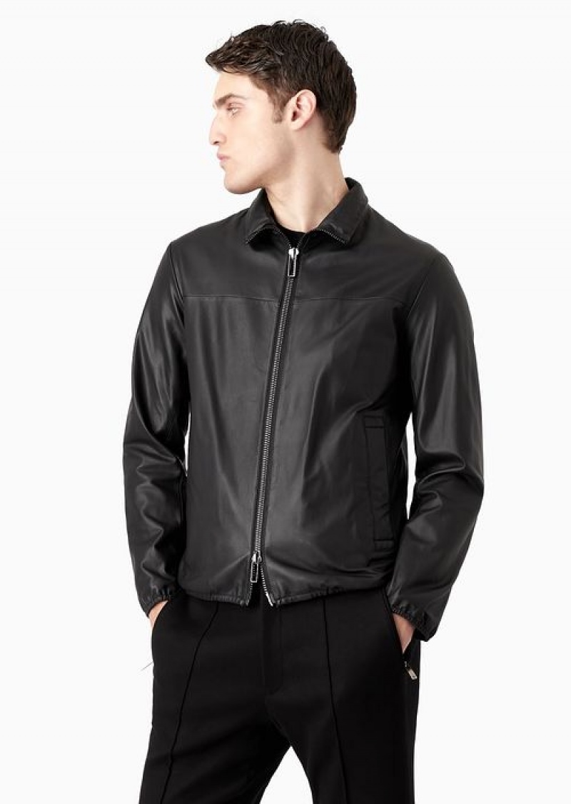 Black Emporio Armani Semi-aniline Nappa Lambskin Blouson With Full-length Zip | EA-SN58240