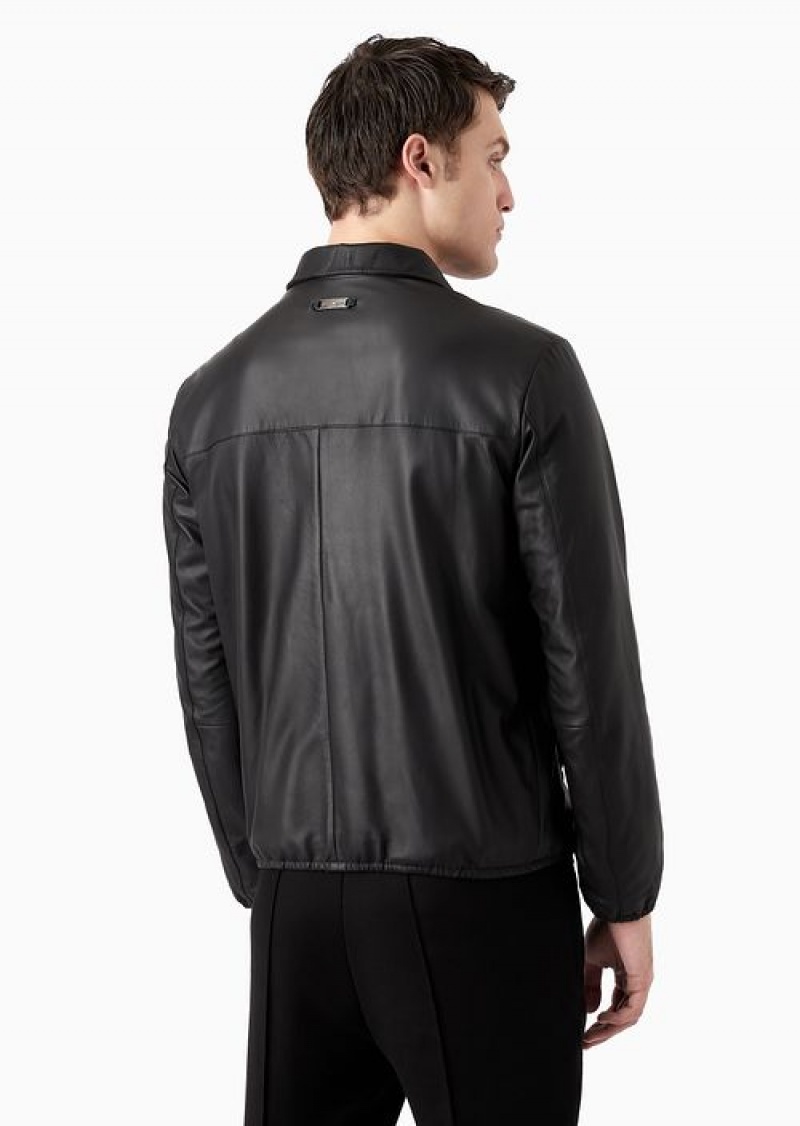 Black Emporio Armani Semi-aniline Nappa Lambskin Blouson With Full-length Zip | EA-SN58240