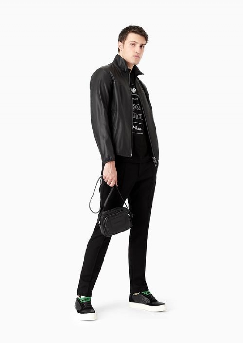 Black Emporio Armani Semi-aniline Nappa Lambskin Blouson With Full-length Zip | EA-SN58240