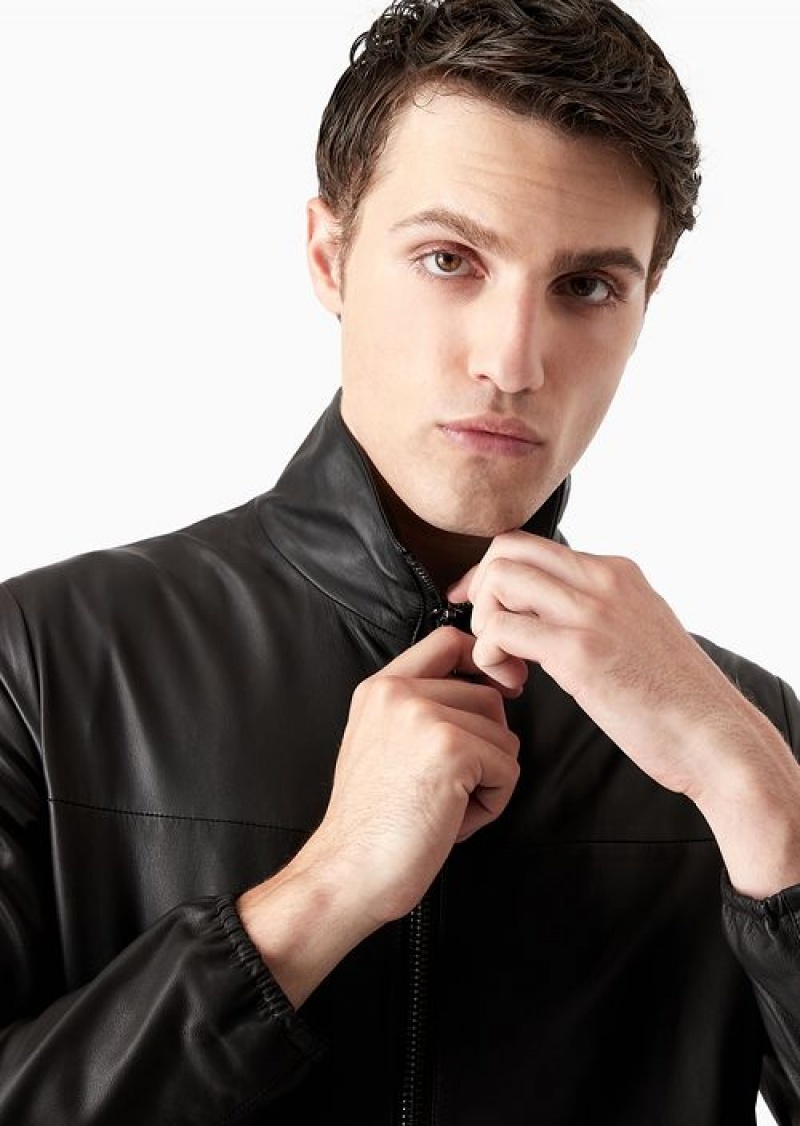 Black Emporio Armani Semi-aniline Nappa Lambskin Blouson With Full-length Zip | EA-SN58240