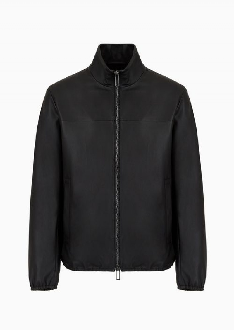 Black Emporio Armani Semi-aniline Nappa Lambskin Blouson With Full-length Zip | EA-SN58240