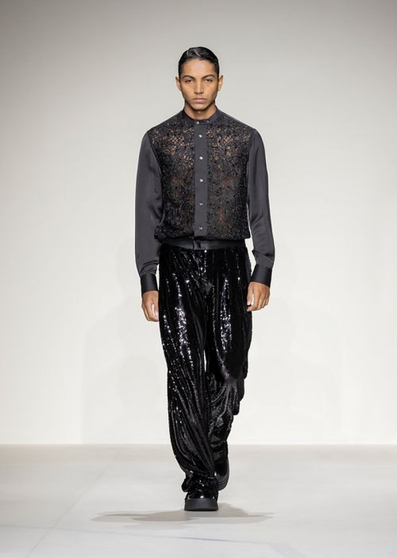 Black Emporio Armani Sequin-covered Trousers With Godet Pleats | EA-SN58279