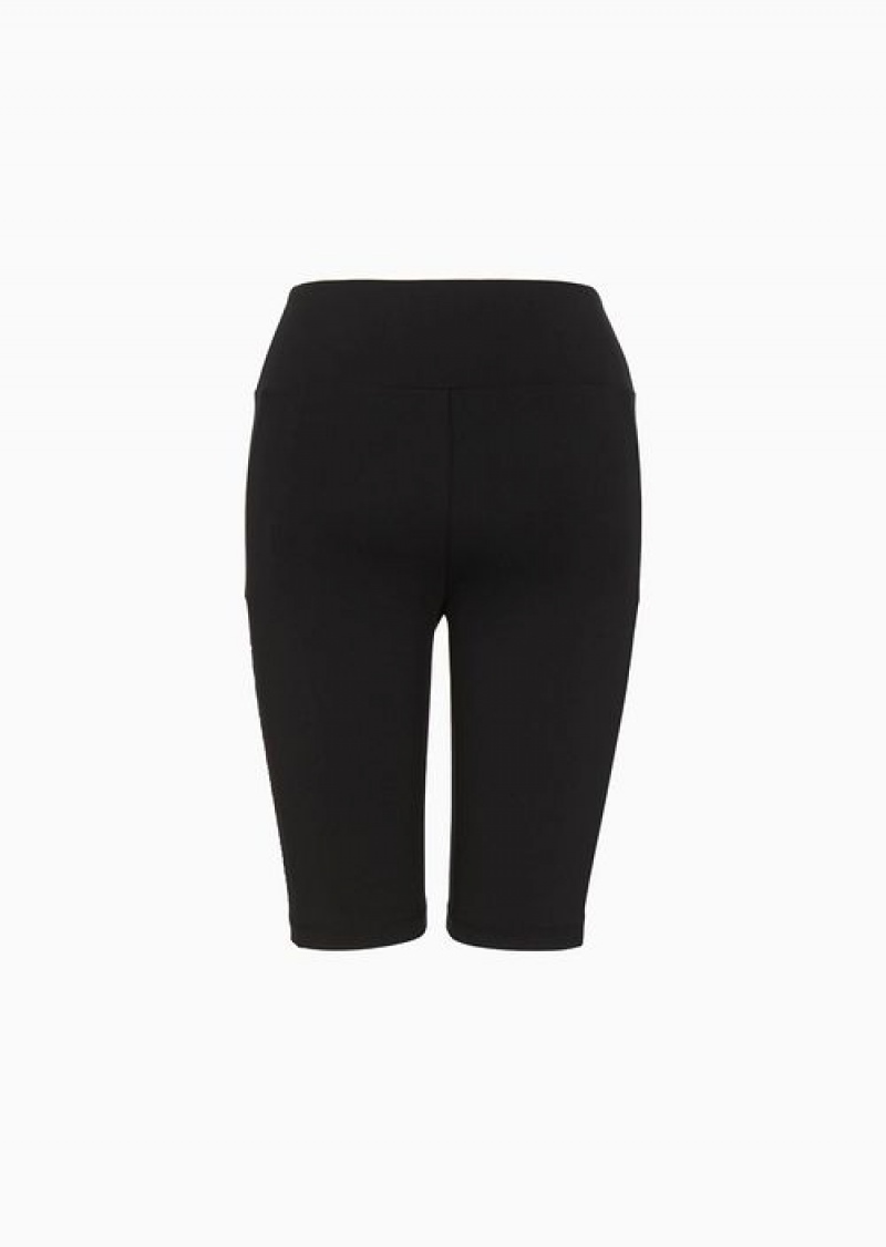 Black Emporio Armani Shiny Stretch-cotton Cycling Leggings | EA7-SN59559