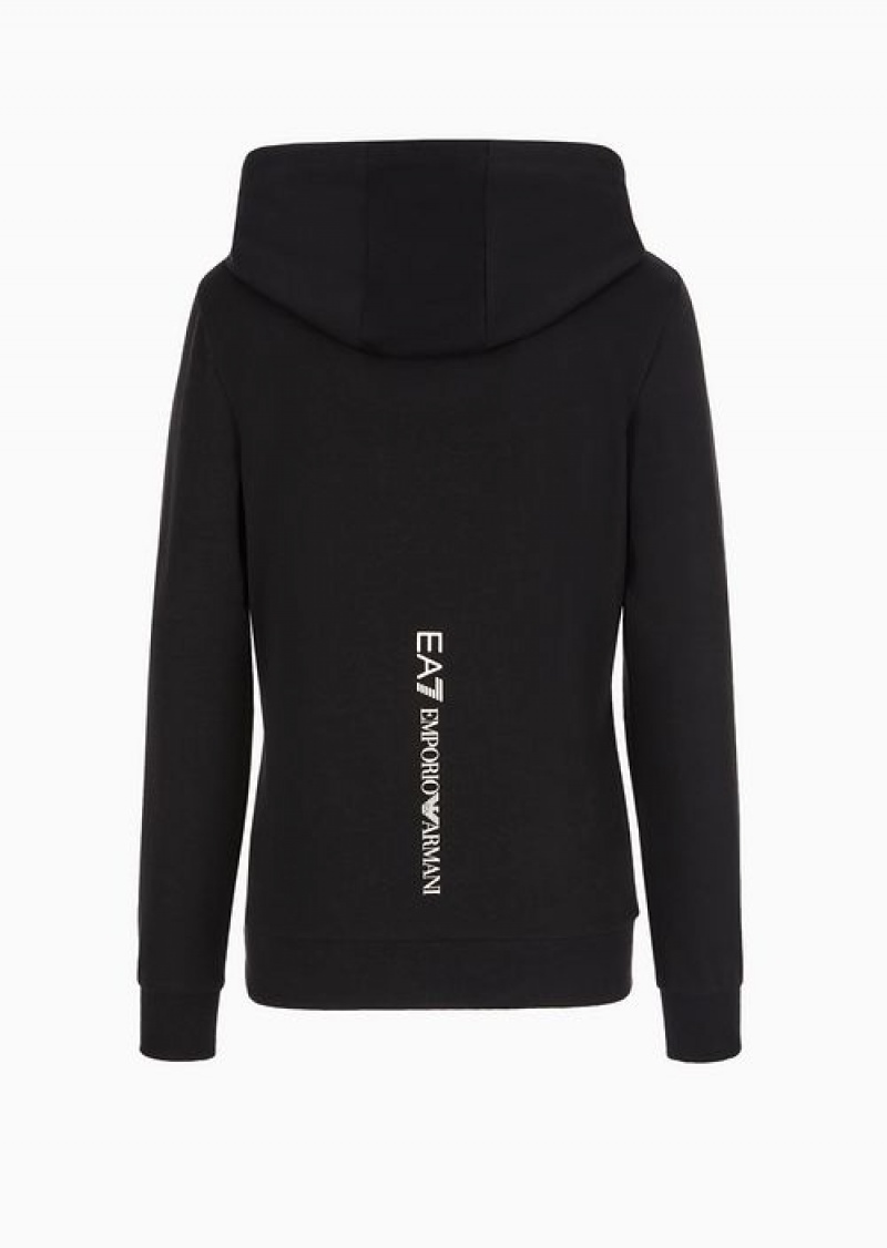 Black Emporio Armani Shiny Stretch-cotton Hooded Sweatshirt | EA7-SN59578