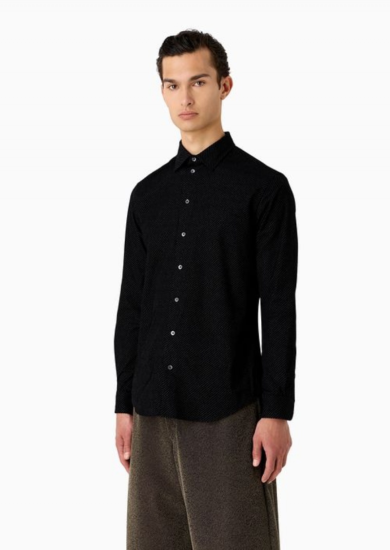 Black Emporio Armani Shirt With All-over Diagonal Flocked Print | EA-SN57910