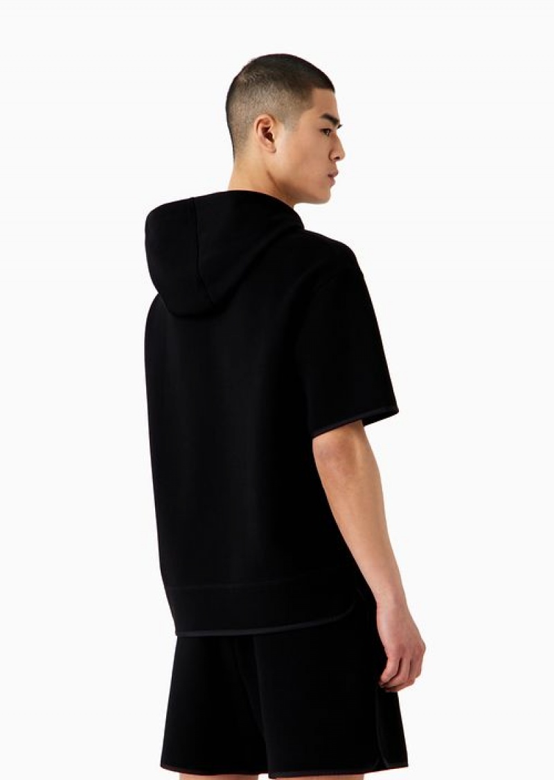 Black Emporio Armani Short-sleeved Double-jersey Hooded Sweatshirt | EA-SN58514