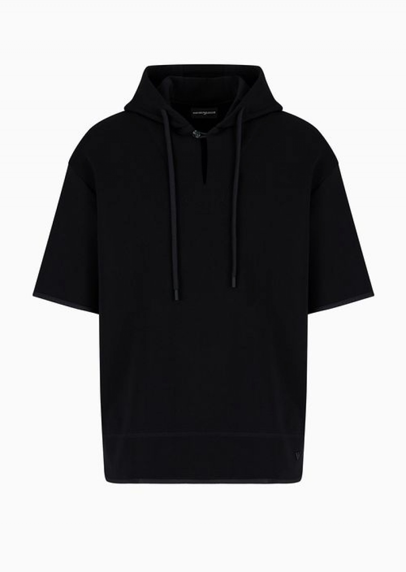 Black Emporio Armani Short-sleeved Double-jersey Hooded Sweatshirt | EA-SN58514