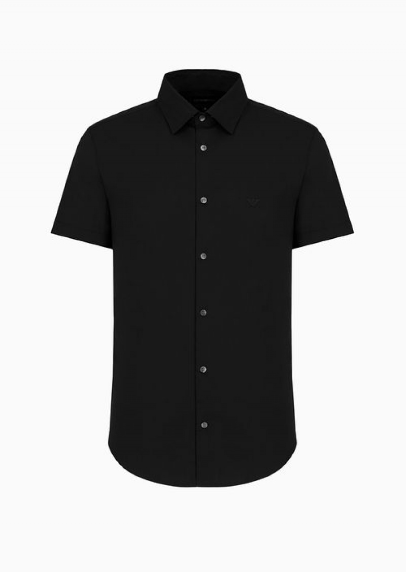 Black Emporio Armani Short-sleeved, Stretch Nylon-blend Shirt | EA-SN57855