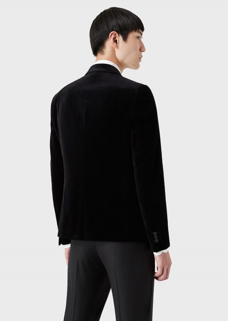 Black Emporio Armani Single-breasted Jacket In Velvet | EA-SN57781